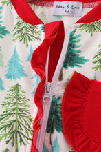 Load image into Gallery viewer, Green christmas tree print ruffle romper

