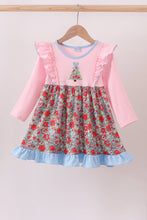 Load image into Gallery viewer, Pink christmas tree applique ruffle dress
