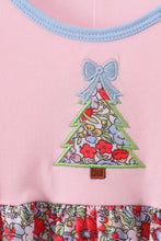 Load image into Gallery viewer, Pink christmas tree applique ruffle dress
