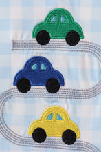 Load image into Gallery viewer, Blue car embroidery gingham pants set
