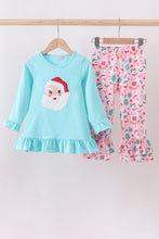 Load image into Gallery viewer, Blue christmas santa claus applique ruffle pants set
