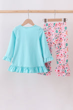 Load image into Gallery viewer, Blue christmas santa claus applique ruffle pants set
