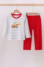 Load image into Gallery viewer, Red stripe excavator applique pants set
