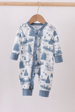 Load image into Gallery viewer, Blue christmas reindeer tree ruffle romper

