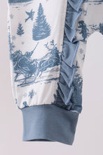 Load image into Gallery viewer, Blue christmas reindeer tree ruffle romper
