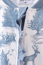 Load image into Gallery viewer, Blue christmas reindeer tree ruffle romper
