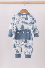 Load image into Gallery viewer, Blue christmas reindeer tree ruffle romper
