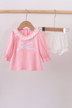Load image into Gallery viewer, Pink bow embroidery ruffle bloomer set
