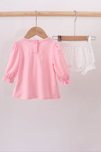 Load image into Gallery viewer, Pink bow embroidery ruffle bloomer set
