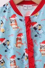 Load image into Gallery viewer, Blue christmas character print ruffle romper
