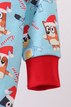 Load image into Gallery viewer, Blue christmas character print ruffle romper
