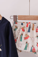 Load image into Gallery viewer, Navy nativity french knot bloomer set
