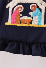 Load image into Gallery viewer, Navy nativity french knot bloomer set

