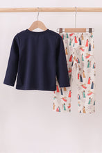 Load image into Gallery viewer, Navy nativity french knot pants set
