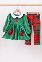 Load image into Gallery viewer, Green christmas tree applique velvet pants set
