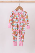Load image into Gallery viewer, Pink christmas gingerbread bamboo pajamas zipper romper
