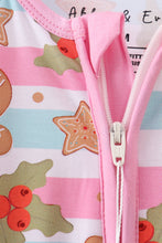 Load image into Gallery viewer, Pink christmas gingerbread bamboo pajamas zipper romper
