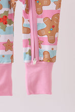 Load image into Gallery viewer, Pink christmas gingerbread bamboo pajamas zipper romper
