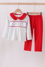 Load image into Gallery viewer, Christmas wreath embroidery pants set
