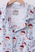 Load image into Gallery viewer, Blue santa claus bamboo dad pajamas set
