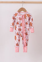 Load image into Gallery viewer, Gingerbread house ruffle bamboo pajmas zipper romper
