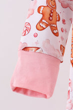 Load image into Gallery viewer, Gingerbread house ruffle bamboo pajmas zipper romper
