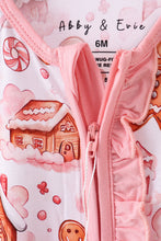 Load image into Gallery viewer, Gingerbread house ruffle bamboo pajmas zipper romper

