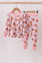 Load image into Gallery viewer, Pink gingerbread house bamboo pajmas romper

