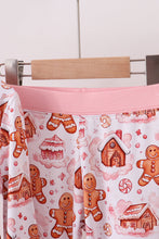 Load image into Gallery viewer, Pink gingerbread house bamboo pajmas romper

