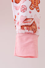 Load image into Gallery viewer, Pink gingerbread house bamboo pajmas romper

