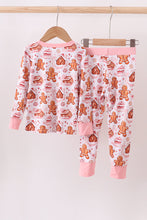 Load image into Gallery viewer, Pink gingerbread house bamboo pajmas romper
