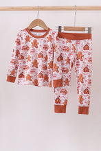 Load image into Gallery viewer, Brown gingerbread house bamboo pajmas romper
