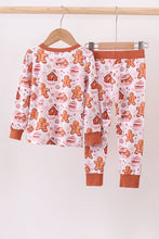 Load image into Gallery viewer, Brown gingerbread house bamboo pajmas romper
