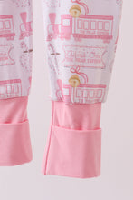 Load image into Gallery viewer, Pink train bamboo pajamas zipper romper
