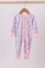 Load image into Gallery viewer, Pink floral bow duck bamboo ruffle zipper romper
