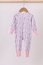 Load image into Gallery viewer, Pink floral bow duck bamboo ruffle zipper romper
