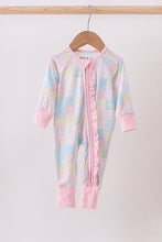 Load image into Gallery viewer, Pink floral checkered bamboo pajamas zipper romper

