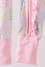 Load image into Gallery viewer, Pink floral checkered bamboo pajamas zipper romper
