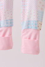 Load image into Gallery viewer, Pink floral checkered bamboo pajamas zipper romper

