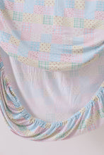 Load image into Gallery viewer, Pink floral checkered bamboo crib sheet
