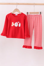 Load image into Gallery viewer, Red santa claus biscuit milk applique ruffle stripe pants set
