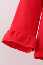 Load image into Gallery viewer, Red santa claus biscuit milk applique ruffle stripe pants set
