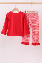 Load image into Gallery viewer, Red santa claus biscuit milk applique ruffle stripe pants set
