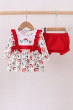 Load image into Gallery viewer, Red santa claus embroidery ruffle bloomer set
