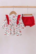 Load image into Gallery viewer, Red santa claus embroidery ruffle bloomer set

