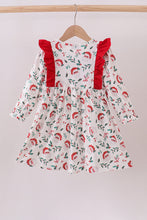Load image into Gallery viewer, Red santa claus embroidery ruffle dress
