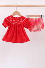 Load image into Gallery viewer, Red bow embroidery velvet bloomer set
