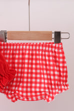 Load image into Gallery viewer, Red bow embroidery velvet bloomer set
