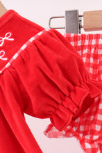 Load image into Gallery viewer, Red bow embroidery velvet bloomer set
