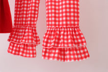 Load image into Gallery viewer, Red bow embroidery velvet ruffle pants set
